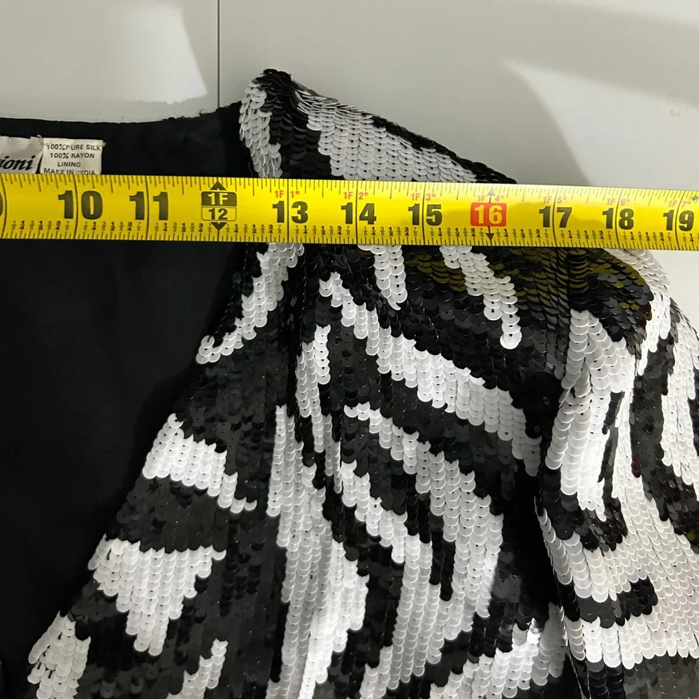 Vintage French Collizioni Zebra Silk  Sequin Double Breasted Blazer Womens Large